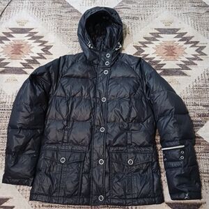 Schoffel Womens Down Puffer Jacket Black Hooded Quilted Coat Size 40 UK 14